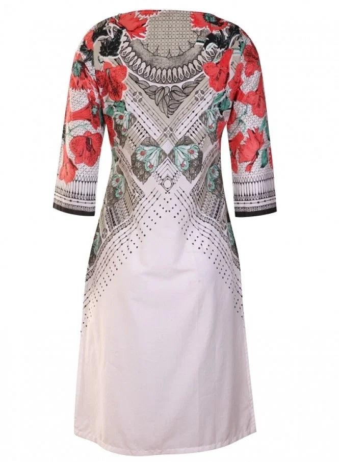 White Printed 3/4 Sleeve kurta - wforwoman