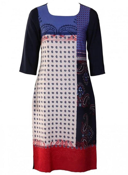 Blue Printed 3/4 Sleeve kurta - wforwoman