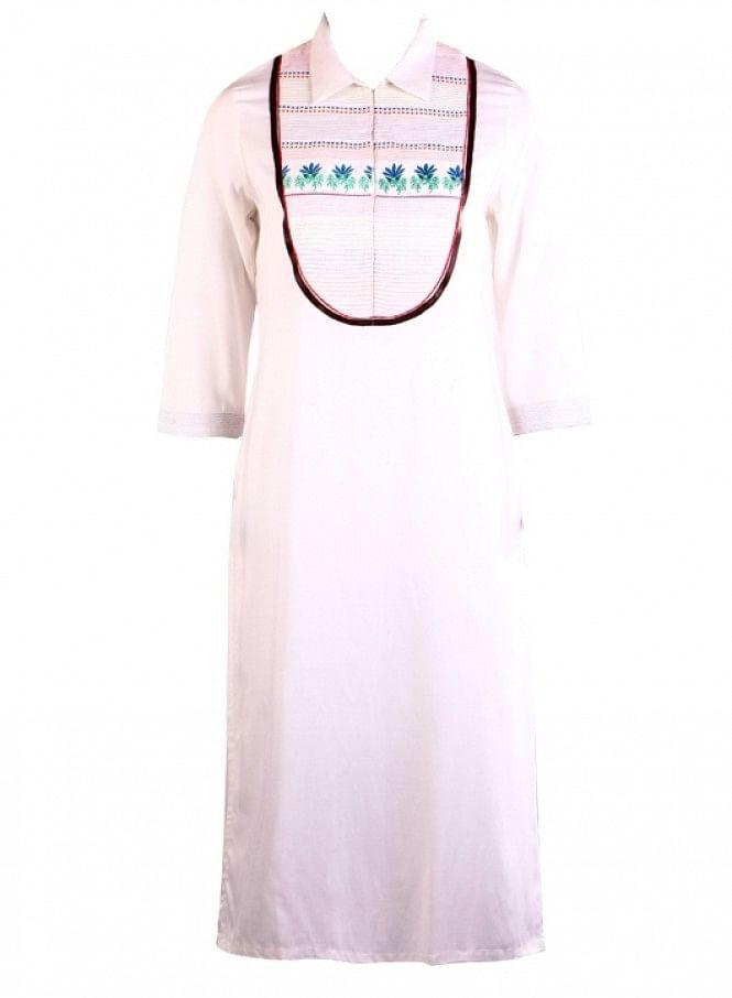 White Printed 3/4 Sleeve kurta - wforwoman