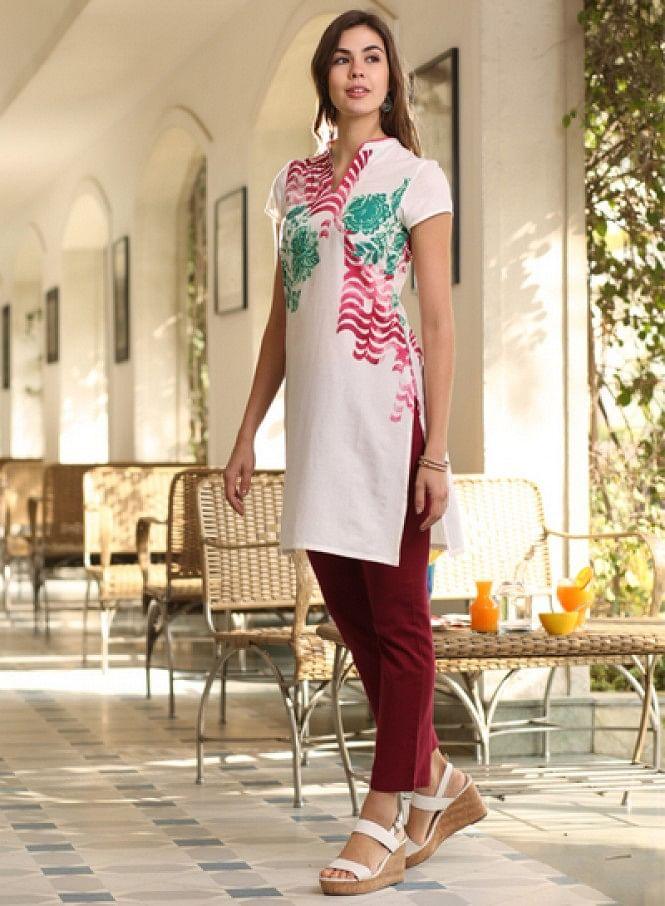 White Printed kurta - wforwoman