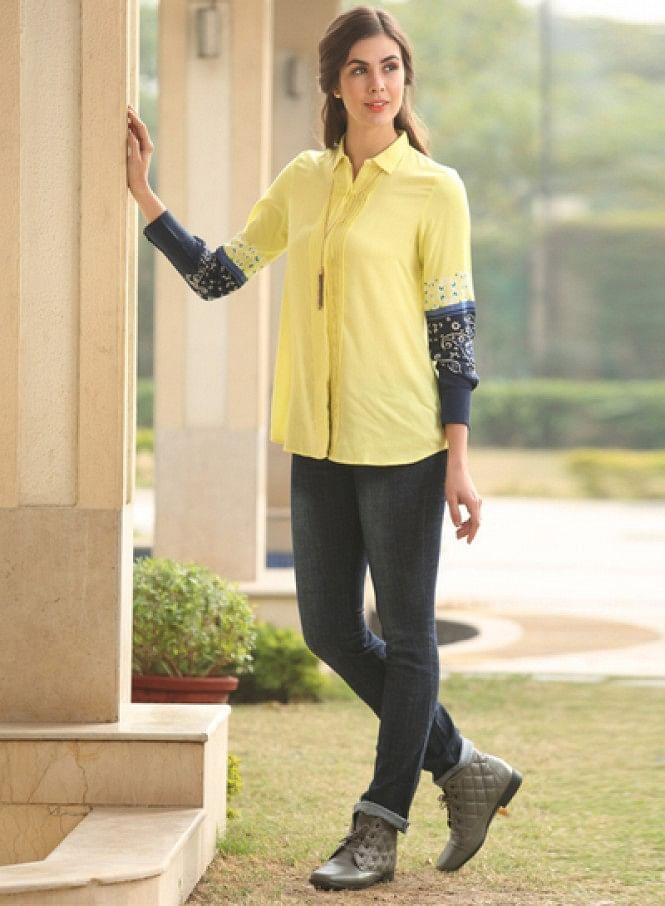 Yellow Printed Top - wforwoman