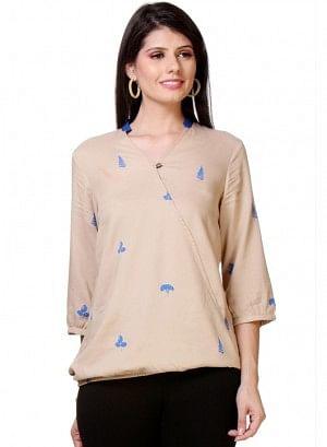 Beige Printed Top - wforwoman