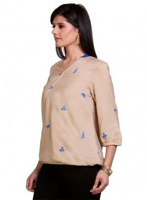 Beige Printed Top - wforwoman