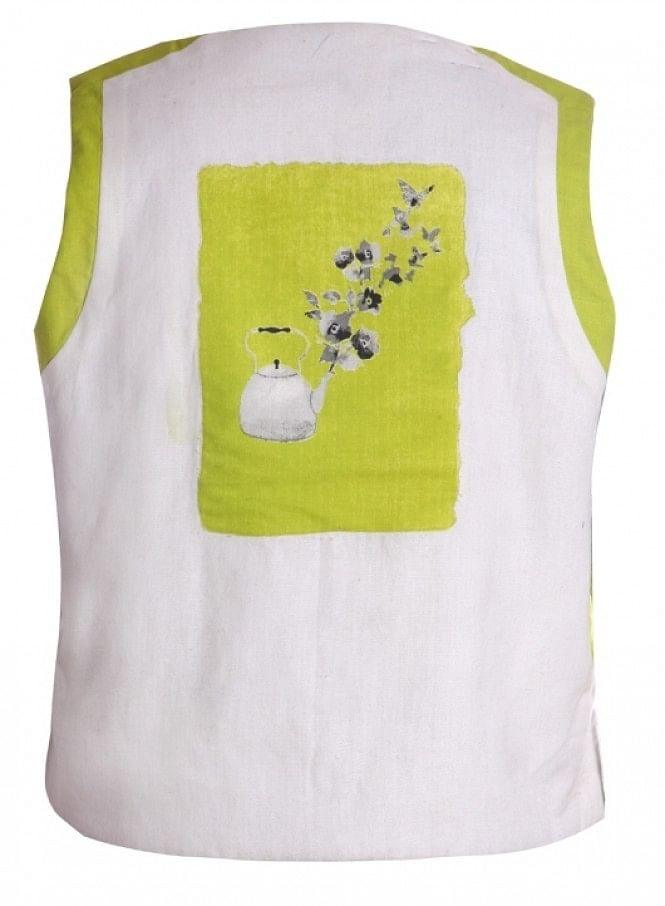 White Printed Sleeveless Gillet - wforwoman