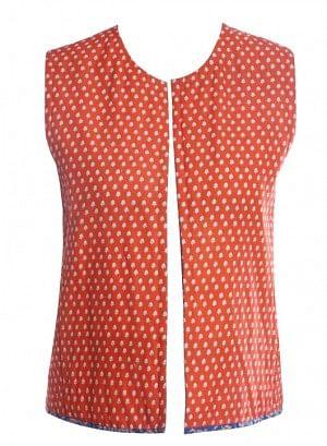 Orange Printed Gillet - wforwoman