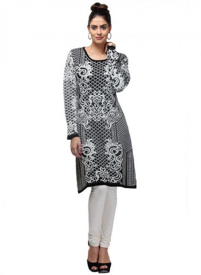 Black Embroidered Full Sleeve kurta - wforwoman