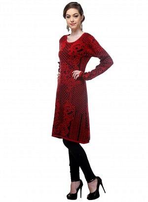 Red Embroidered Full Sleeve kurta - wforwoman