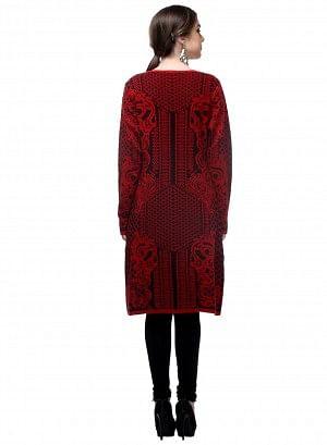 Red Embroidered Full Sleeve kurta - wforwoman