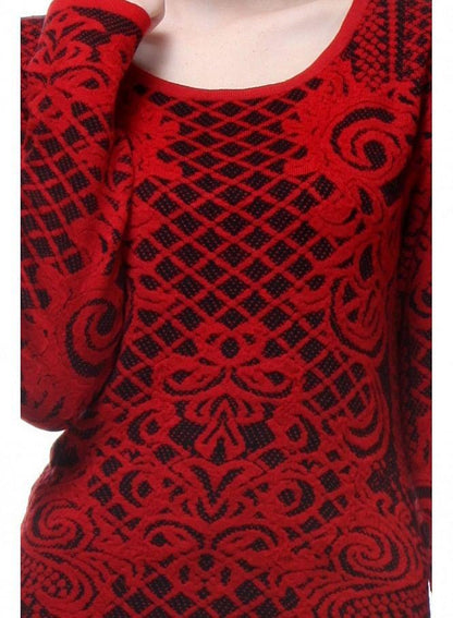 Red Embroidered Full Sleeve kurta - wforwoman