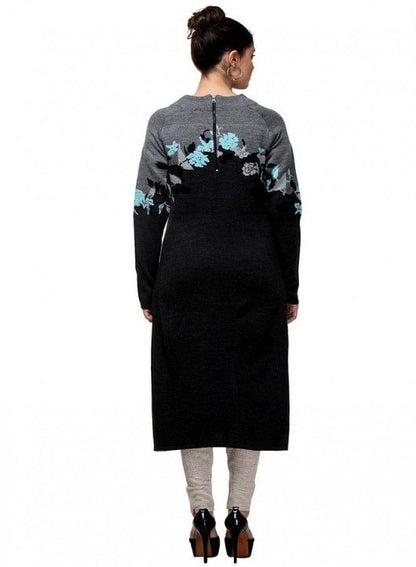 Black Round Neck Winter kurta - wforwoman