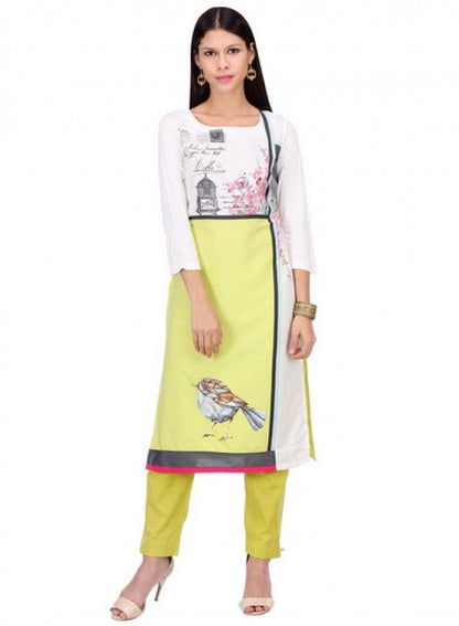 Yellow Printed 3/4 Sleeve kurta - wforwoman