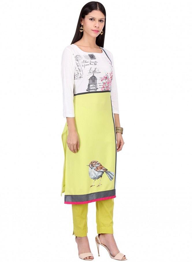 Yellow Printed 3/4 Sleeve kurta - wforwoman