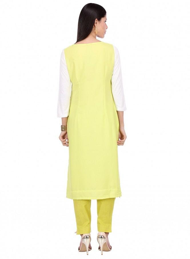 Yellow Printed 3/4 Sleeve kurta - wforwoman