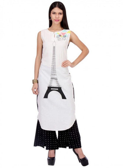 White Printed Sleeveless kurta - wforwoman