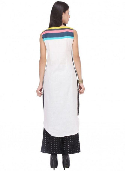 White Printed Sleeveless kurta - wforwoman