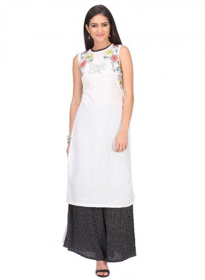 White Printed Sleeveless kurta - wforwoman