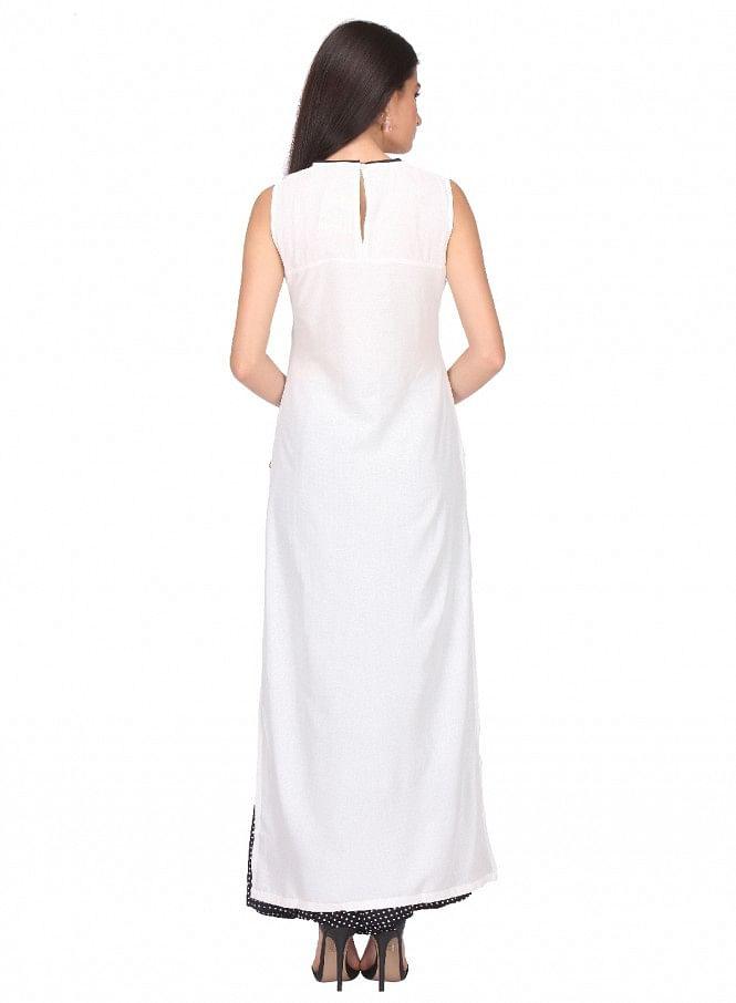 White Printed Sleeveless kurta - wforwoman