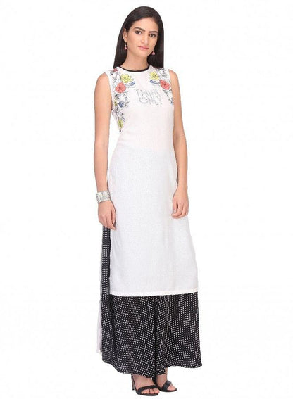 White Printed Sleeveless kurta - wforwoman