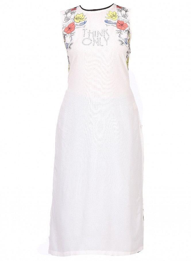 White Printed Sleeveless kurta - wforwoman