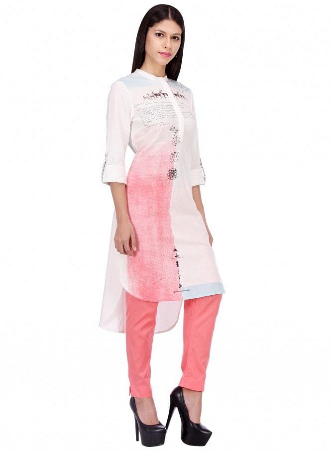 White Printed 3/4 Sleeve kurta - wforwoman