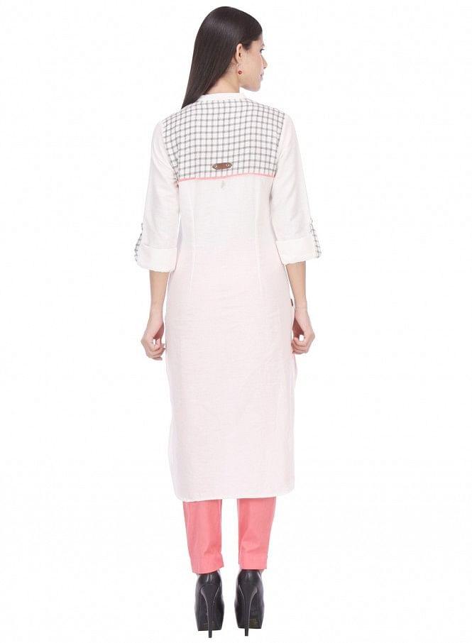 White Printed 3/4 Sleeve kurta - wforwoman