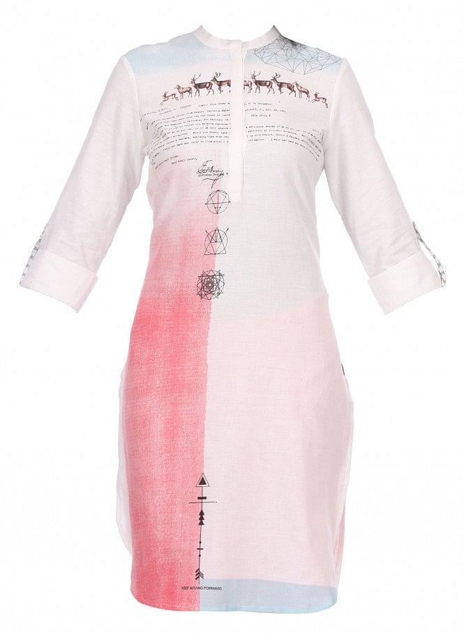 White Printed 3/4 Sleeve kurta - wforwoman