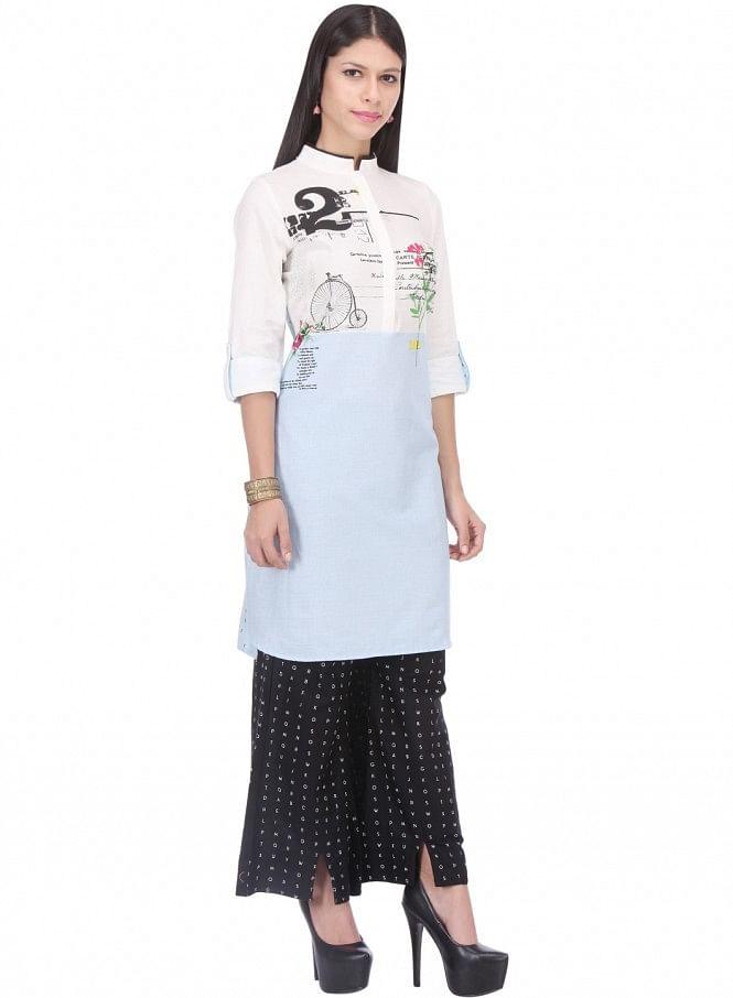 White Printed 3/4 Sleeve kurta - wforwoman