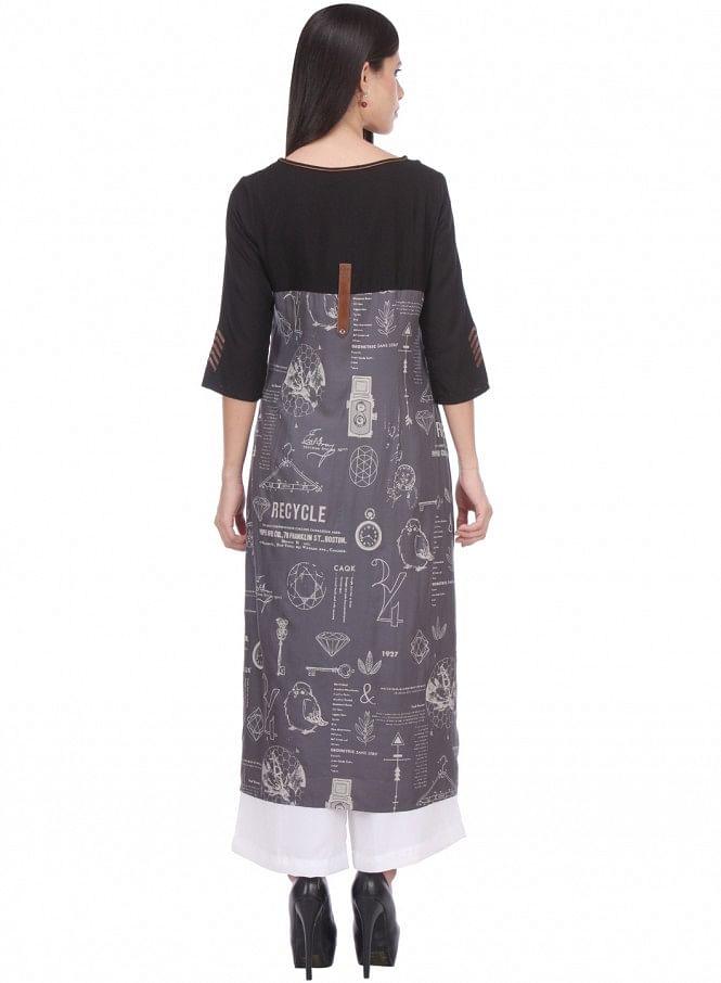 Grey Printed 3/4 Sleeve kurta - wforwoman