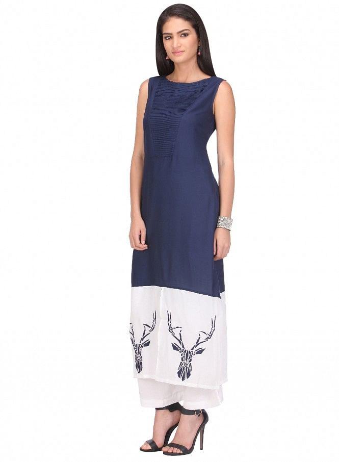 Blue Printed Sleeveless kurta - wforwoman