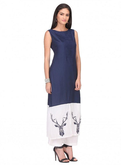 Blue Printed Sleeveless kurta - wforwoman