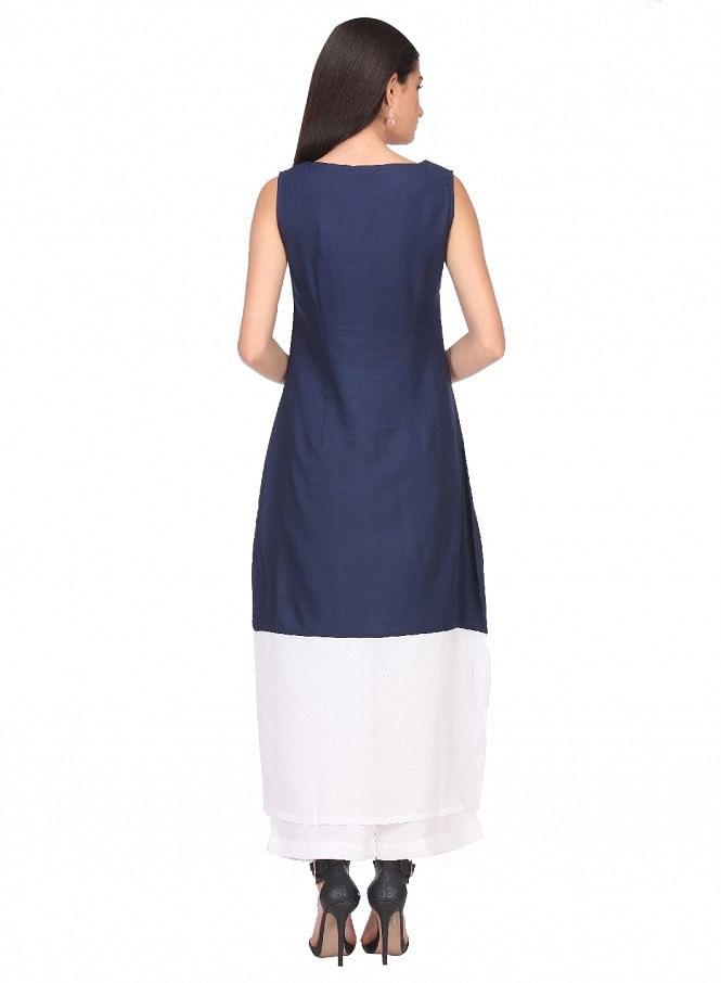 Blue Printed Sleeveless kurta - wforwoman