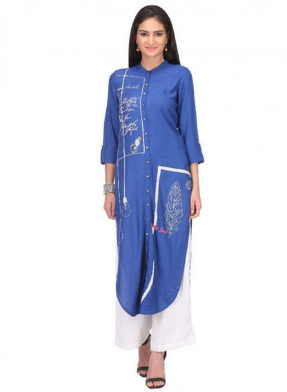 Blue Printed 3/4 Sleeve kurta - wforwoman