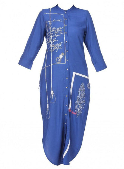 Blue Printed 3/4 Sleeve kurta - wforwoman