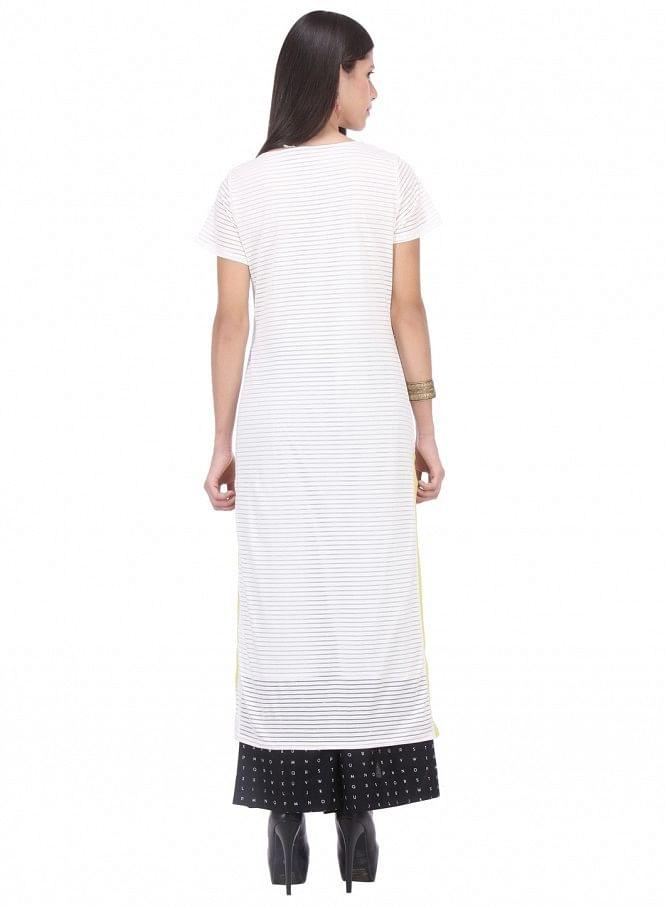 White Printed Short Sleeve kurta - wforwoman