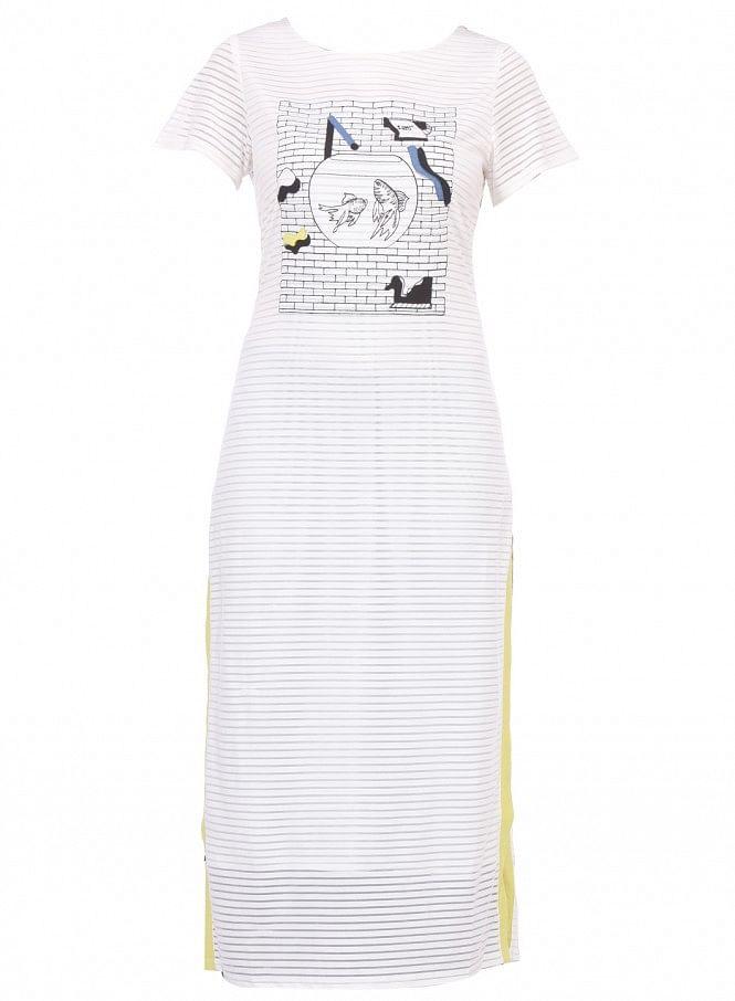 White Printed Short Sleeve kurta - wforwoman