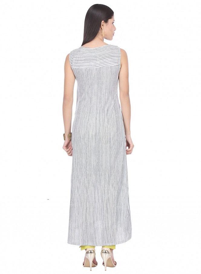 White Striped Sleeveless kurta - wforwoman