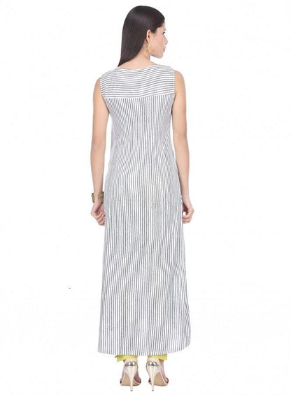 White Striped Sleeveless kurta - wforwoman