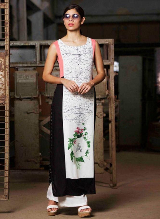 White Printed Sleeveless kurta - wforwoman