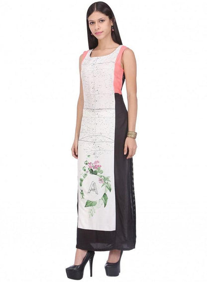 White Printed Sleeveless kurta - wforwoman