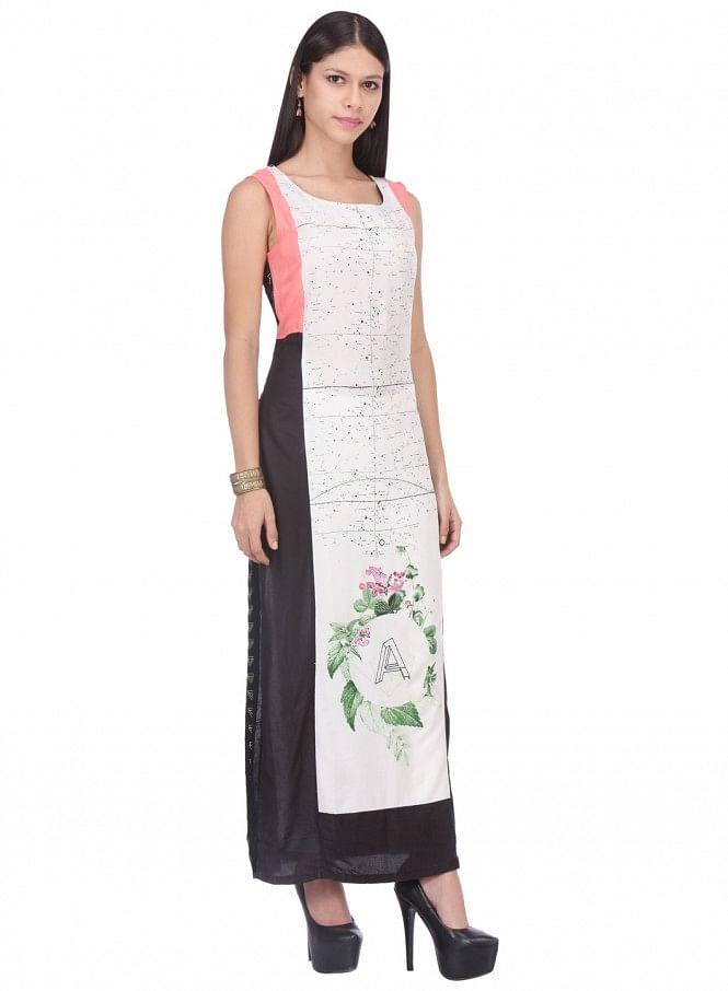 White Printed Sleeveless kurta - wforwoman