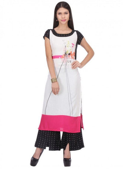 White Printed Short Sleeve kurta - wforwoman