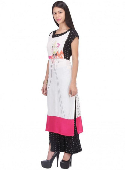 White Printed Short Sleeve kurta - wforwoman