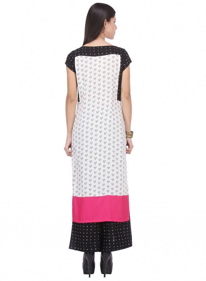 White Printed Short Sleeve kurta - wforwoman