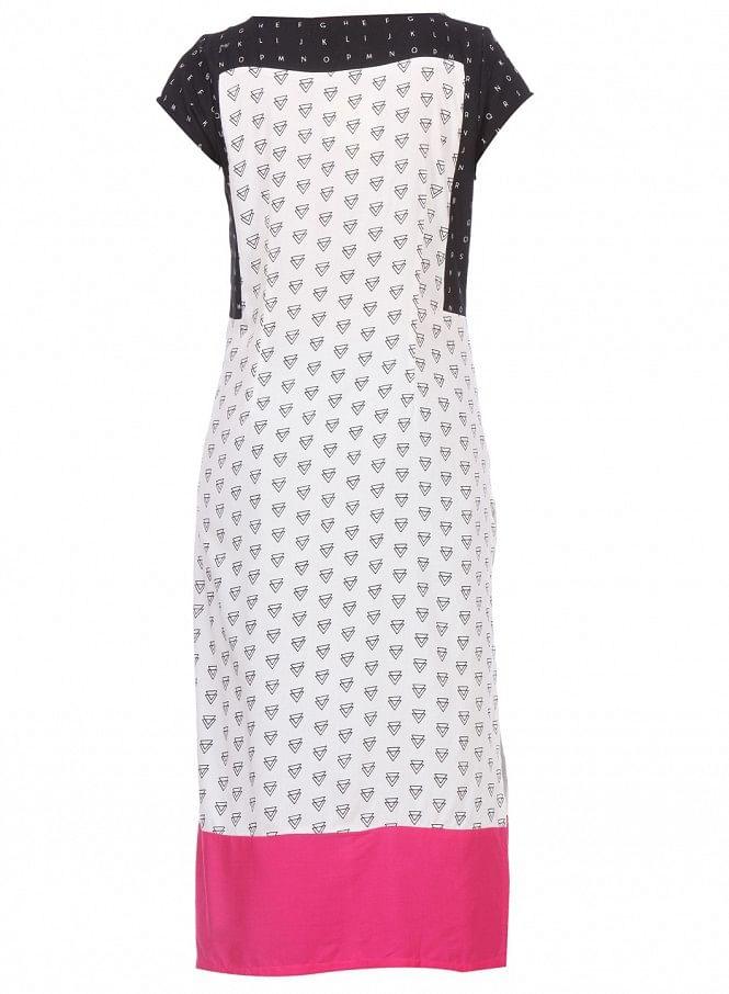 White Printed Short Sleeve kurta - wforwoman