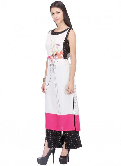 White Printed Sleeveless kurta - wforwoman