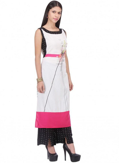 White Printed Sleeveless kurta - wforwoman