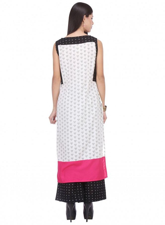 White Printed Sleeveless kurta - wforwoman