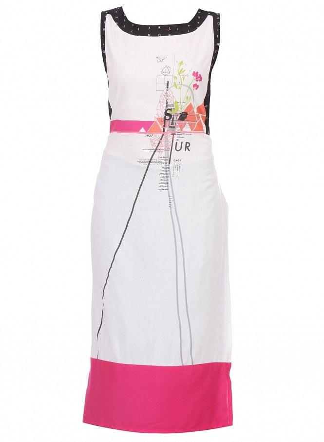 White Printed Sleeveless kurta - wforwoman