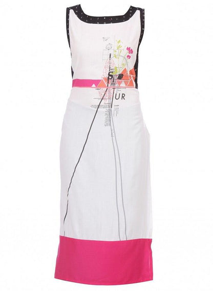 White Printed Sleeveless kurta - wforwoman