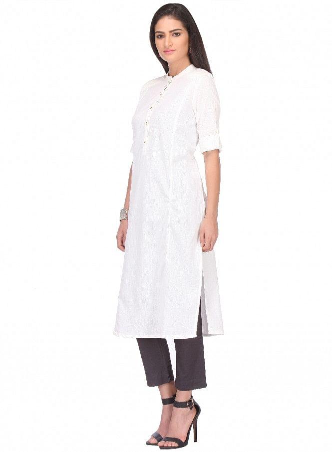 White 3/4 Sleeve kurta - wforwoman